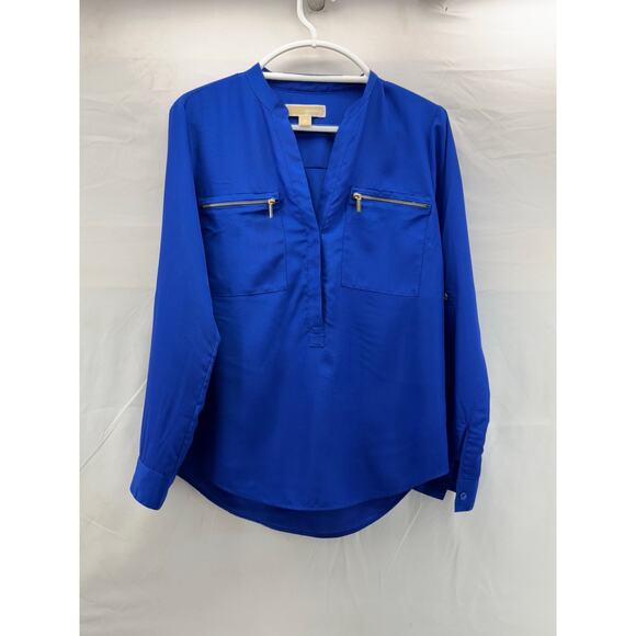 Beautiful Blue flowy Michael Kors with gold zippers  blouse medium - Picture 1 of 9